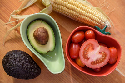 High angle view of vegetables on cutting board