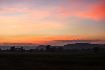 Scenic view of silhouette landscape against sky during sunset