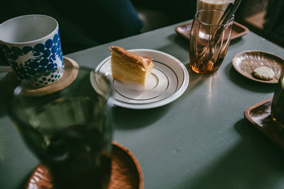 High angle view of drink on table