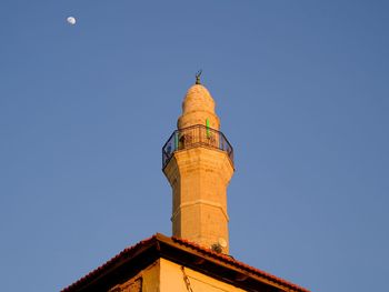 Low angle view of traditional building against clear blue sky