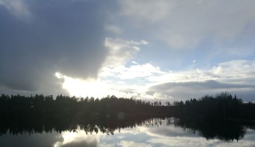 Panoramic view of lake against sky during sunset