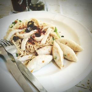 Close-up of served food in plate