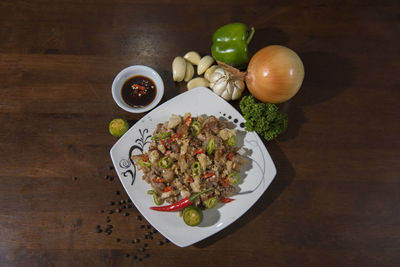 High angle view of vegetables in bowl on table