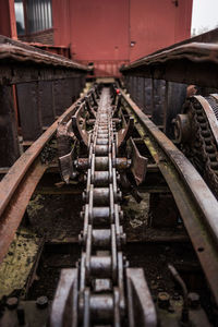 Close-up of abandoned train