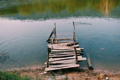 High angle view of pier on lake