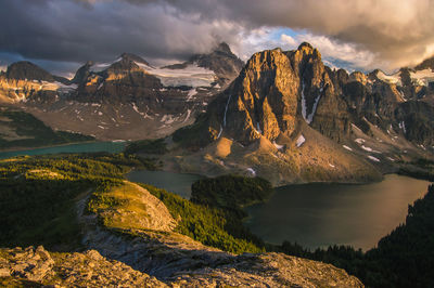 Scenic view of mountains against cloudy sky