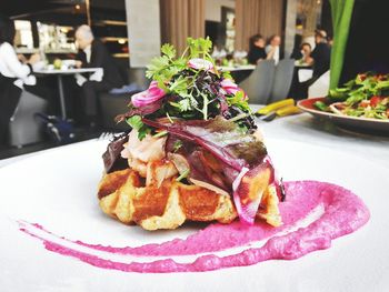 Close-up of food served on table at restaurant