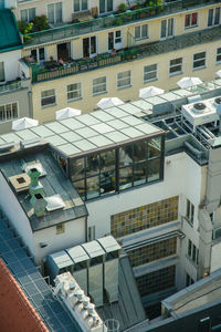 High angle view of buildings in town