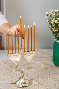 Close-up of christmas decorations on table