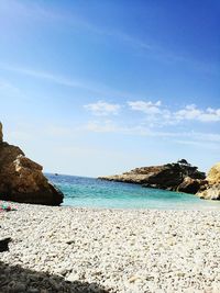 Scenic view of sea against blue sky