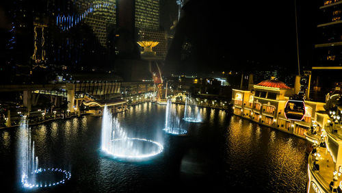 Illuminated buildings in city at night