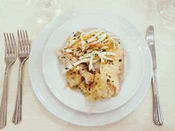 Directly above shot of breakfast served on table