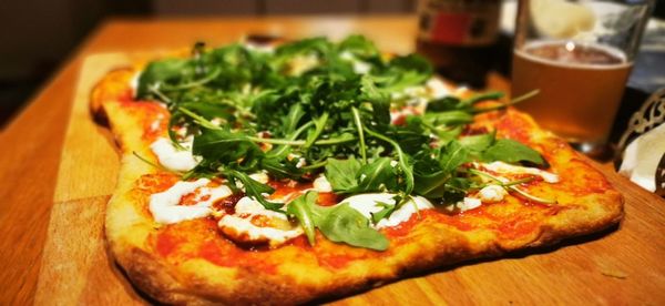 Close-up of pizza on table