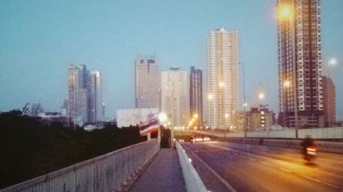 City skyline at dusk