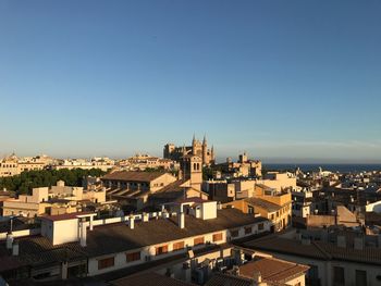 High angle view of cityscape against clear sky