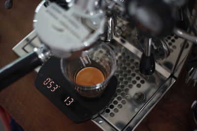 High angle view of coffee beans in cafe