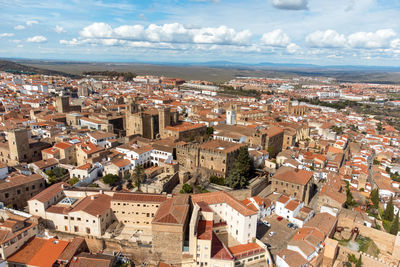 High angle view of townscape against sky