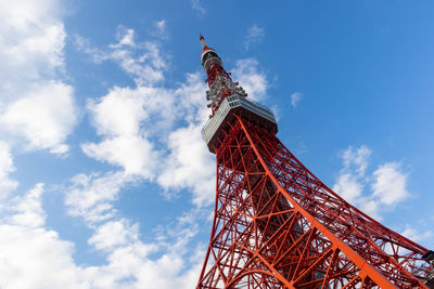 Low angle view of tower against cloudy sky