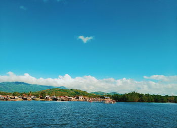 Scenic view of sea against blue sky