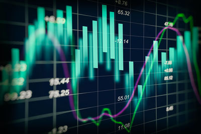 Digital composite image of graph and financial figures