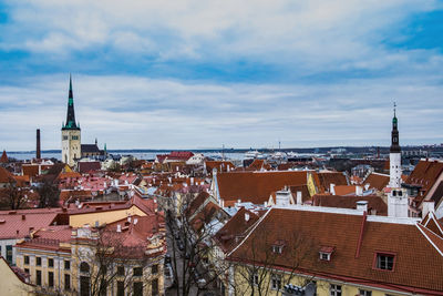 Aerial view on the old town with main central square in tallin, estonia