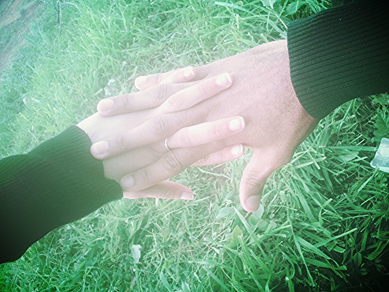 grass, lifestyles, leisure activity, person, field, green color, high angle view, low section, barefoot, grassy, water, part of, nature, day, outdoors