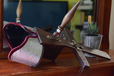 Close-up of tools on table