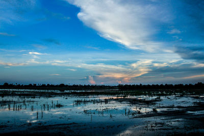 Scenic view of lake against sky during sunset