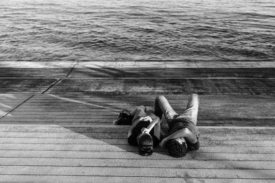 Woman sitting in water