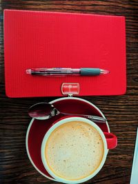 High angle view of coffee on table