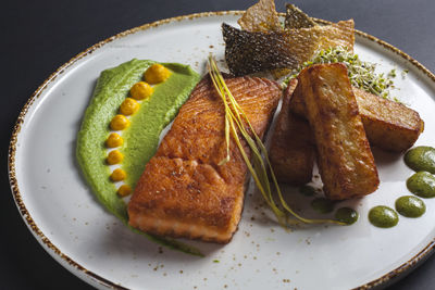 High angle view of meal served in plate