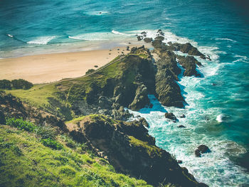 High angle view of mountain and sea