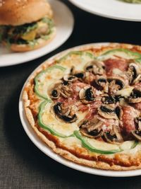 High angle view of pizza on table