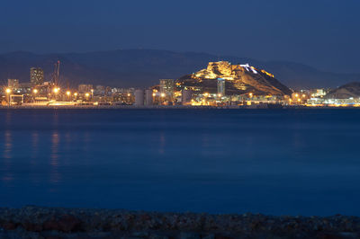 Illuminated buildings in city at night