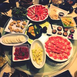 High angle view of food on table