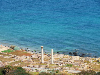 Scenic view of sea against blue sky