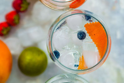 Close-up of drink on glass table