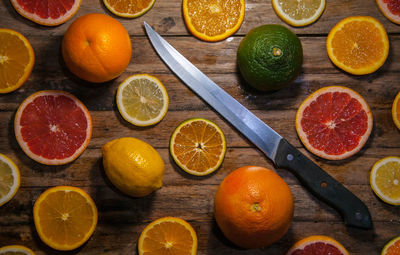 High angle view of orange fruits on table