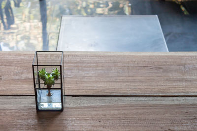 Close-up of glass box on table