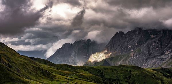 Panoramic view of mountains against sky