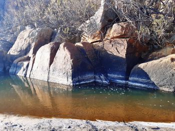 View of rock on land during winter