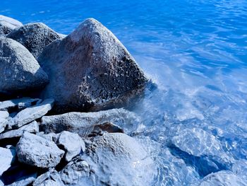 High angle view of rocks in sea