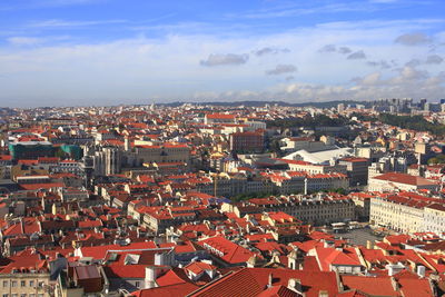 High angle shot of townscape against sky