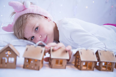 Portrait of cute girl with toy