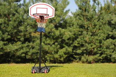 View of basketball hoop against trees in park