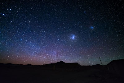 Scenic view of silhouette mountain against sky at night