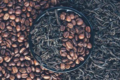 High angle view of coffee beans