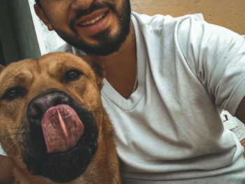 Portrait of woman with dog