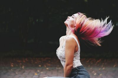 Woman standing in a flower