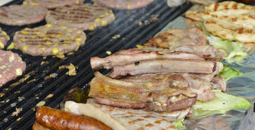 Close-up of meat on barbecue grill